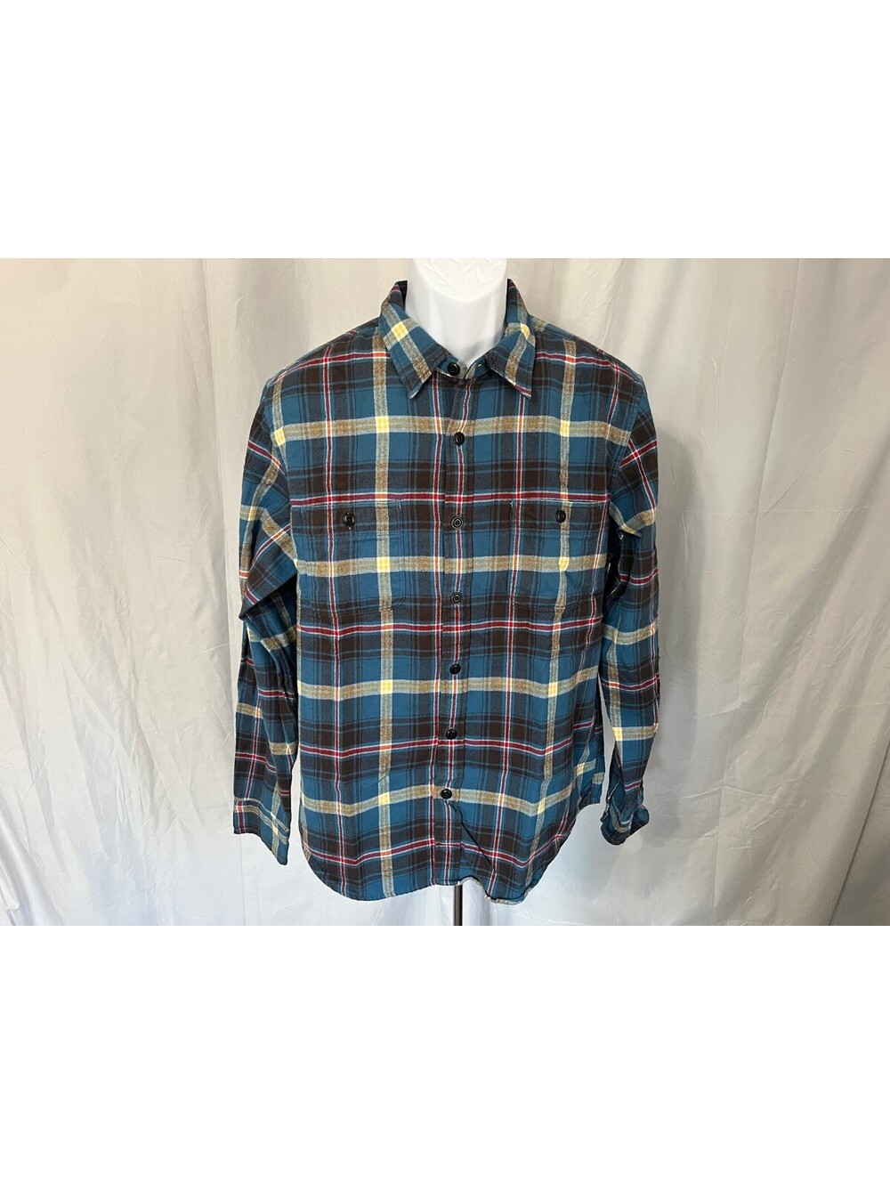 J. Crew Men's Blue Yellow Red Midweight l/s Flannel Shirt Slim Fit Large L